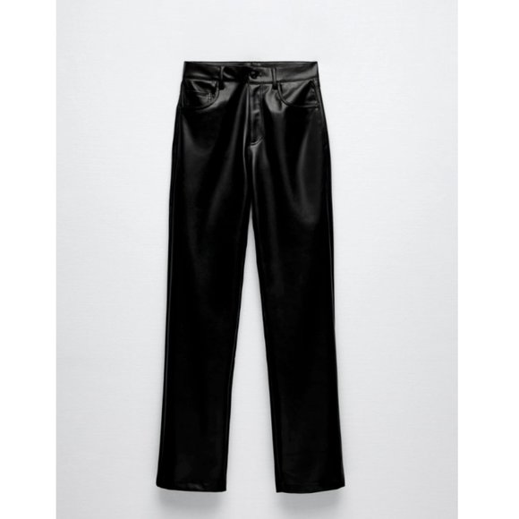 Zara Pants & Jumpsuits Zara New Woman Full Length Faux Leather Straight Leg Pants Black